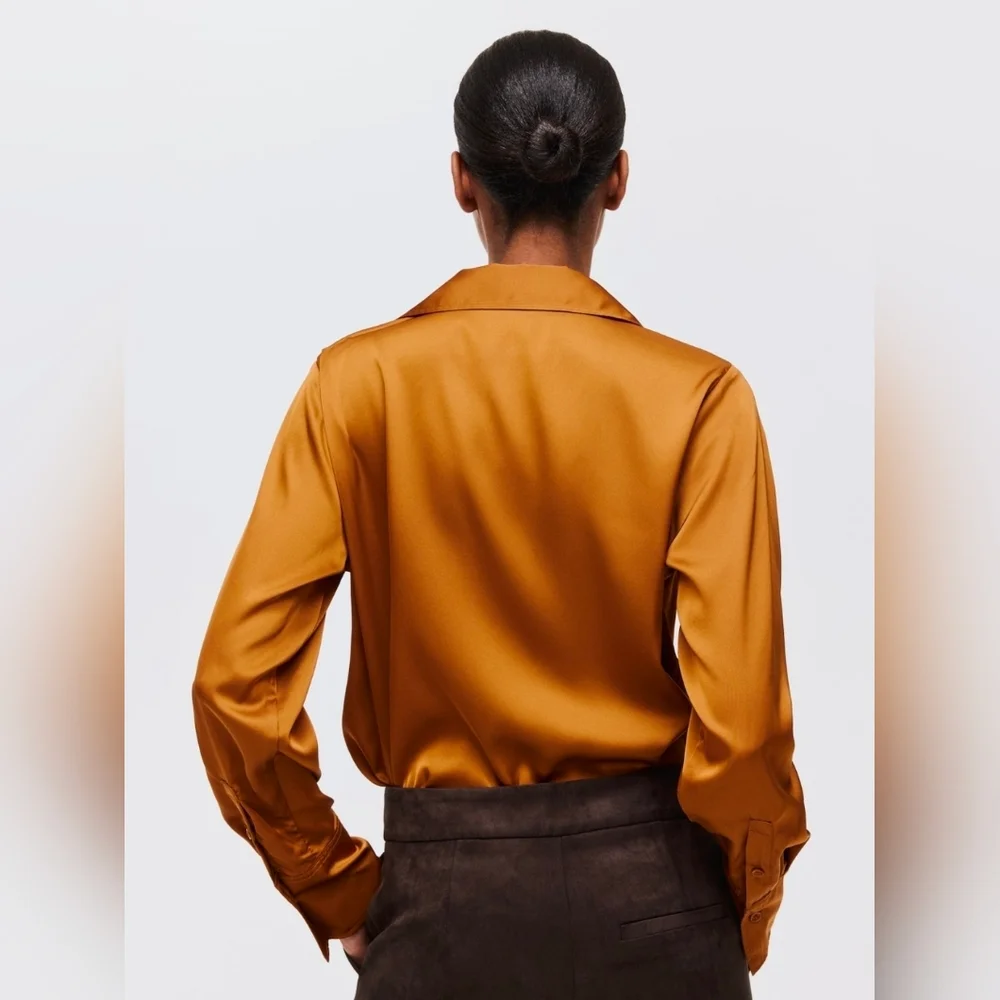 NWT H&M V-Neck Button-Up Blouse, Orange, Size L - Picture 3 of 15